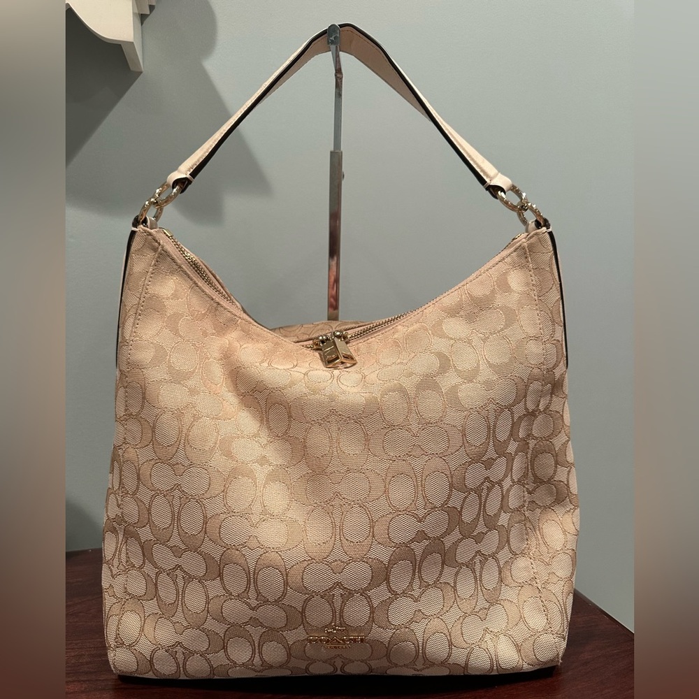 Coach Celeste Tan and Cream Signature Hobo Bag